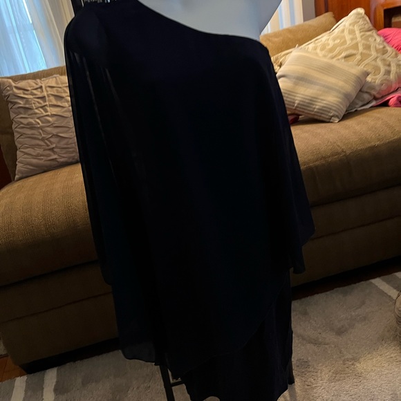 Zara navy blue beautiful one shoulder dress in excellent condition medium - Picture 6 of 12